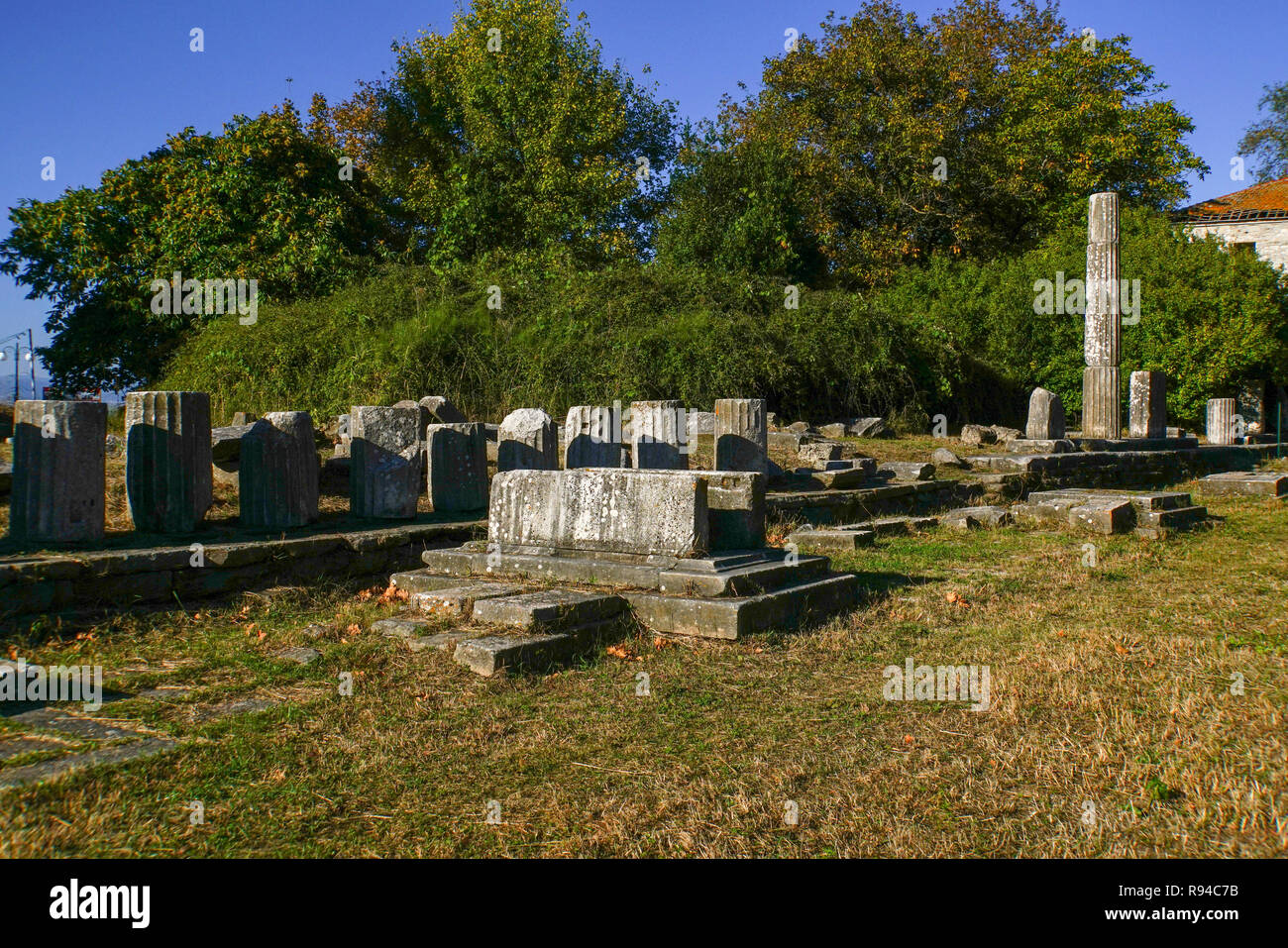 Reperti archeologici nell'Agorà di antica Thasos, Thassos Island, Grecia Foto Stock