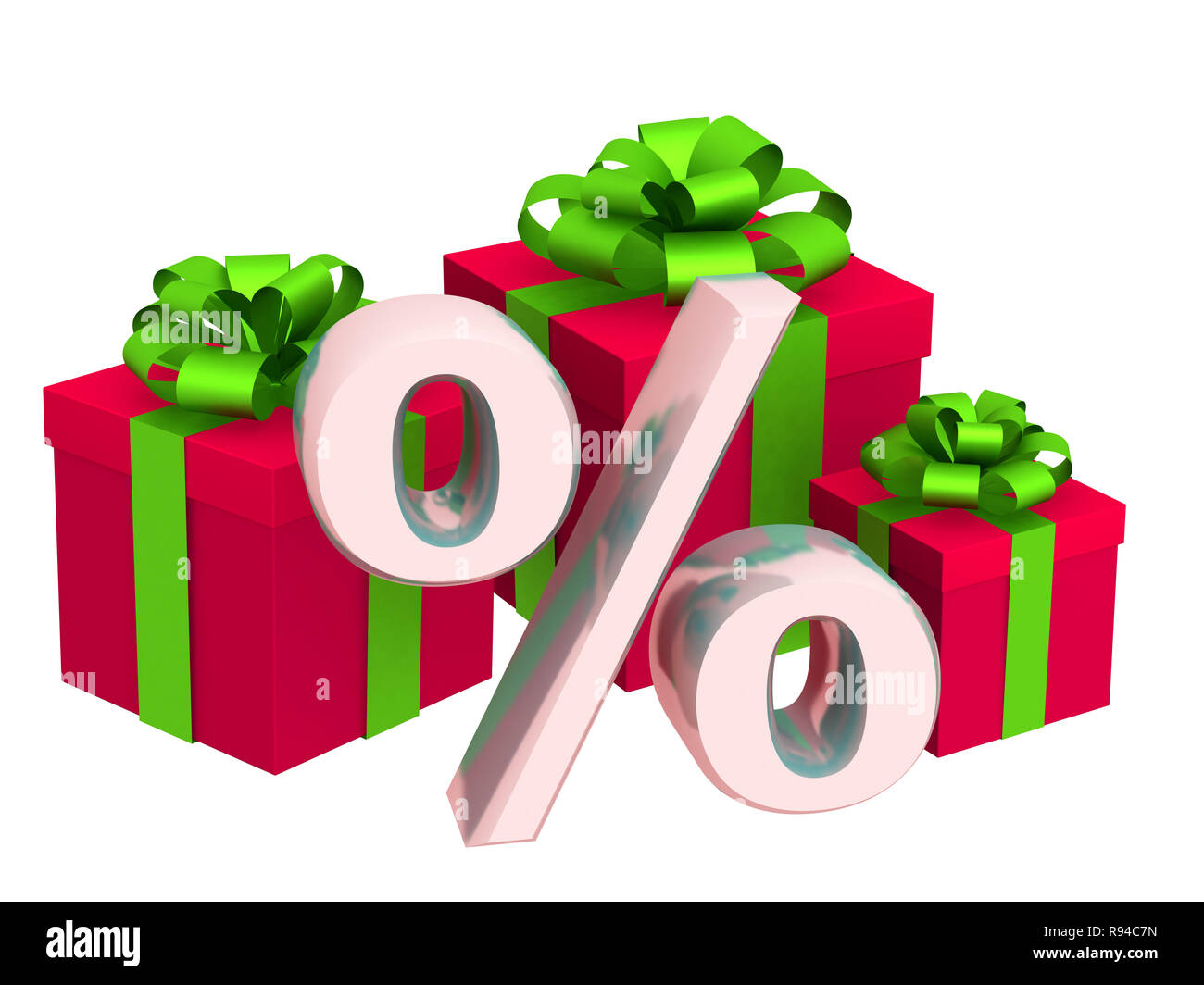 Percentuale e regali di Natale. Isolato su bianco Foto Stock