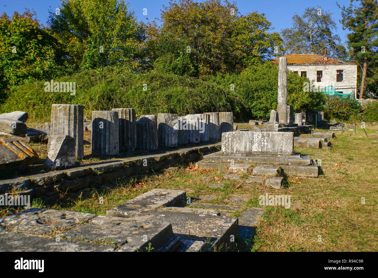 Reperti archeologici nell'Agorà di antica Thasos, Thassos Island, Grecia Foto Stock