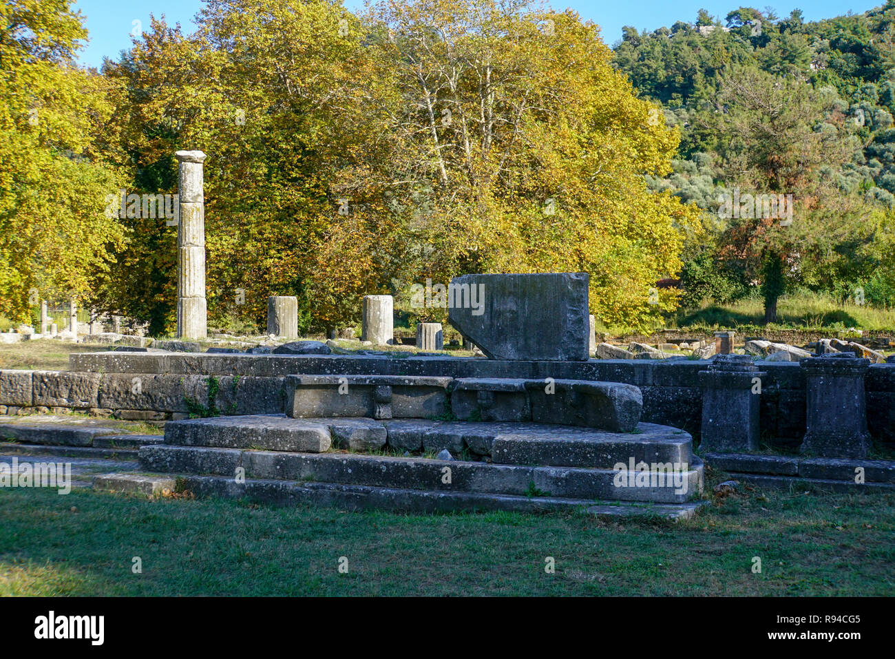 Reperti archeologici nell'Agorà di antica Thasos, Thassos Island, Grecia Foto Stock