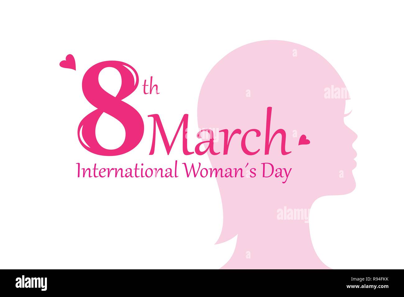 La giornata internazionale della donna 8 marzo rosa silhouette femmina con cuore illustrazione vettoriale EPS10 Illustrazione Vettoriale