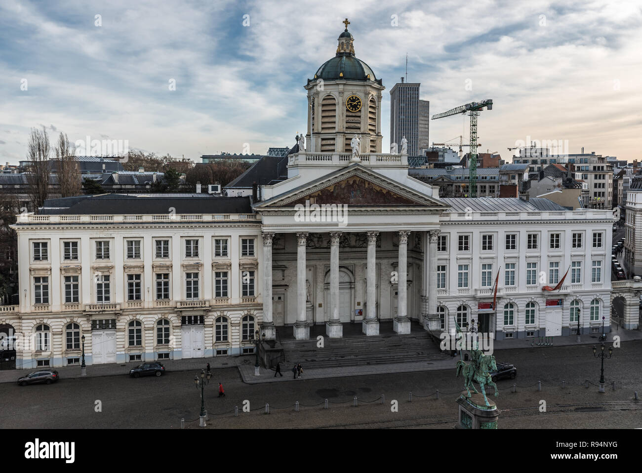 Vista panoramica sopra la città di Bruxelles, città vecchia, la Place Royale e il Coudenberg dalla musica museo dello strumento Foto Stock