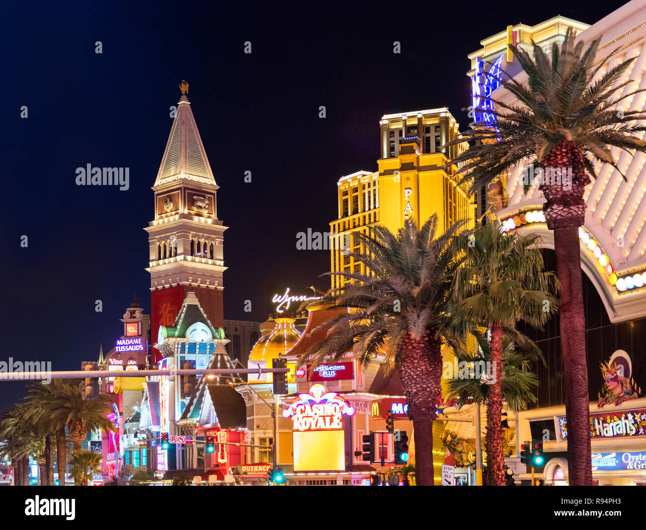 LAS VEGAS, Stati Uniti d'America - 31 gennaio 2018: vista della strada notte di Las Vegas. Con il fuoco selettivo Foto Stock