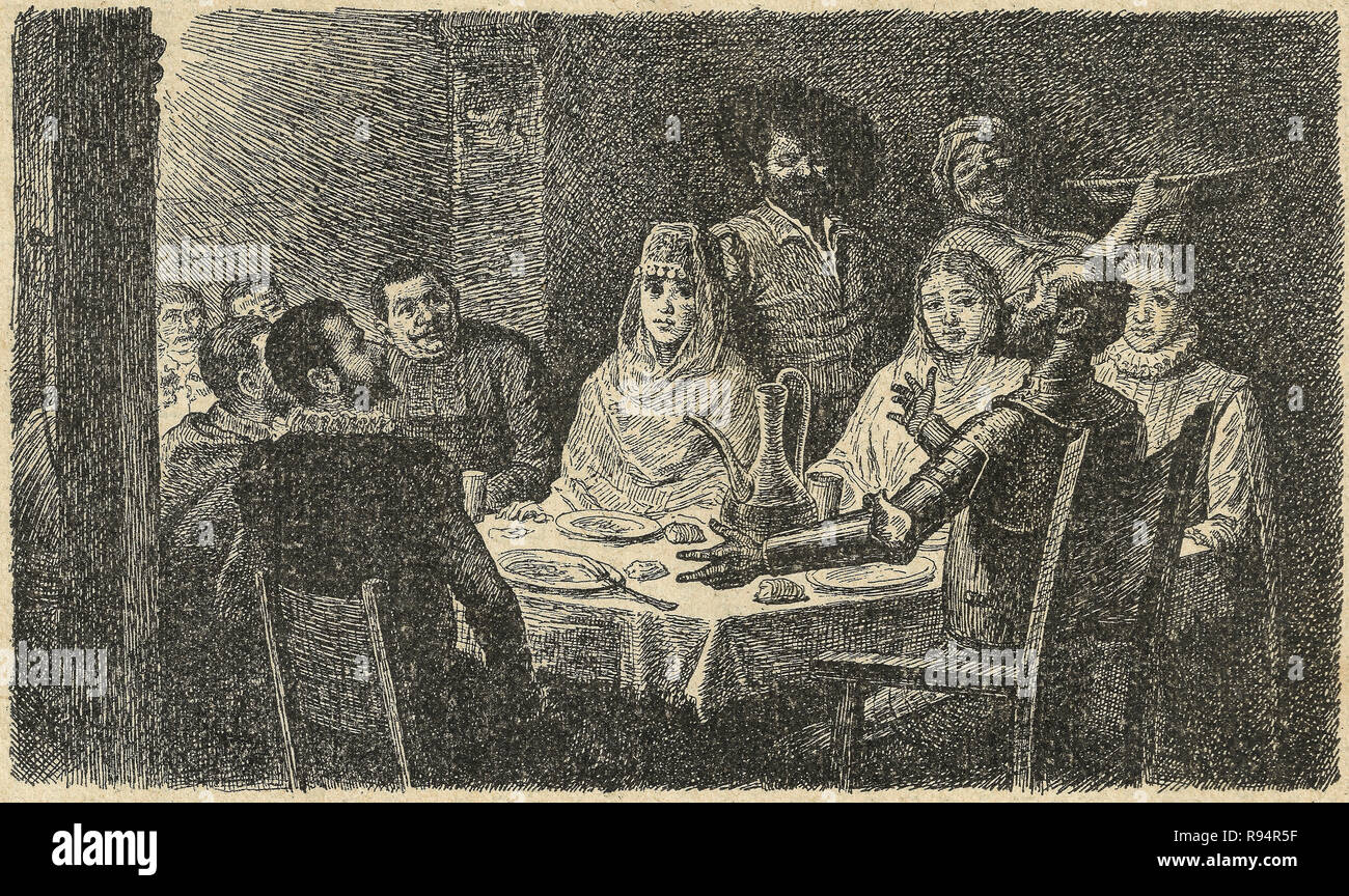 Conto del Captive. Don Chisciotte romanzo scena. Illustrazione dell'edizione S. Calleja pubblicata nel 1916. Foto Stock