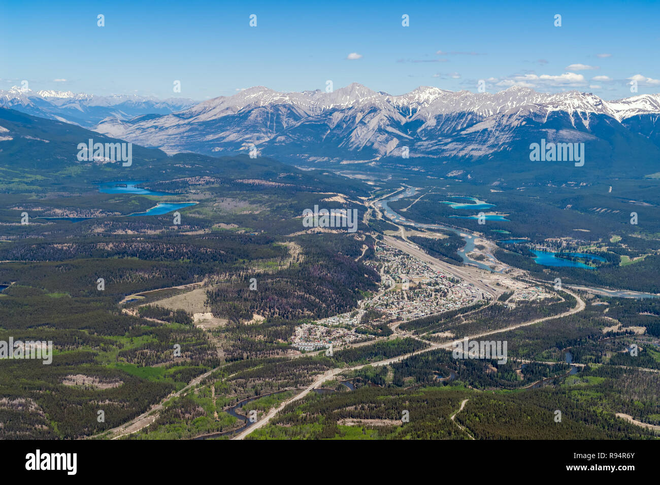 Bird view della cittadina di Jasper - Canada Foto Stock