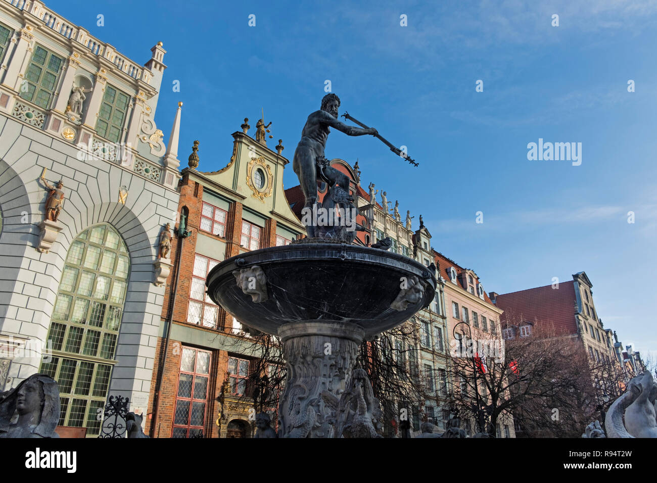 Fontana di Nettuno Dlugi Targ lungo Market street Danzica Polonia Polonia Foto Stock