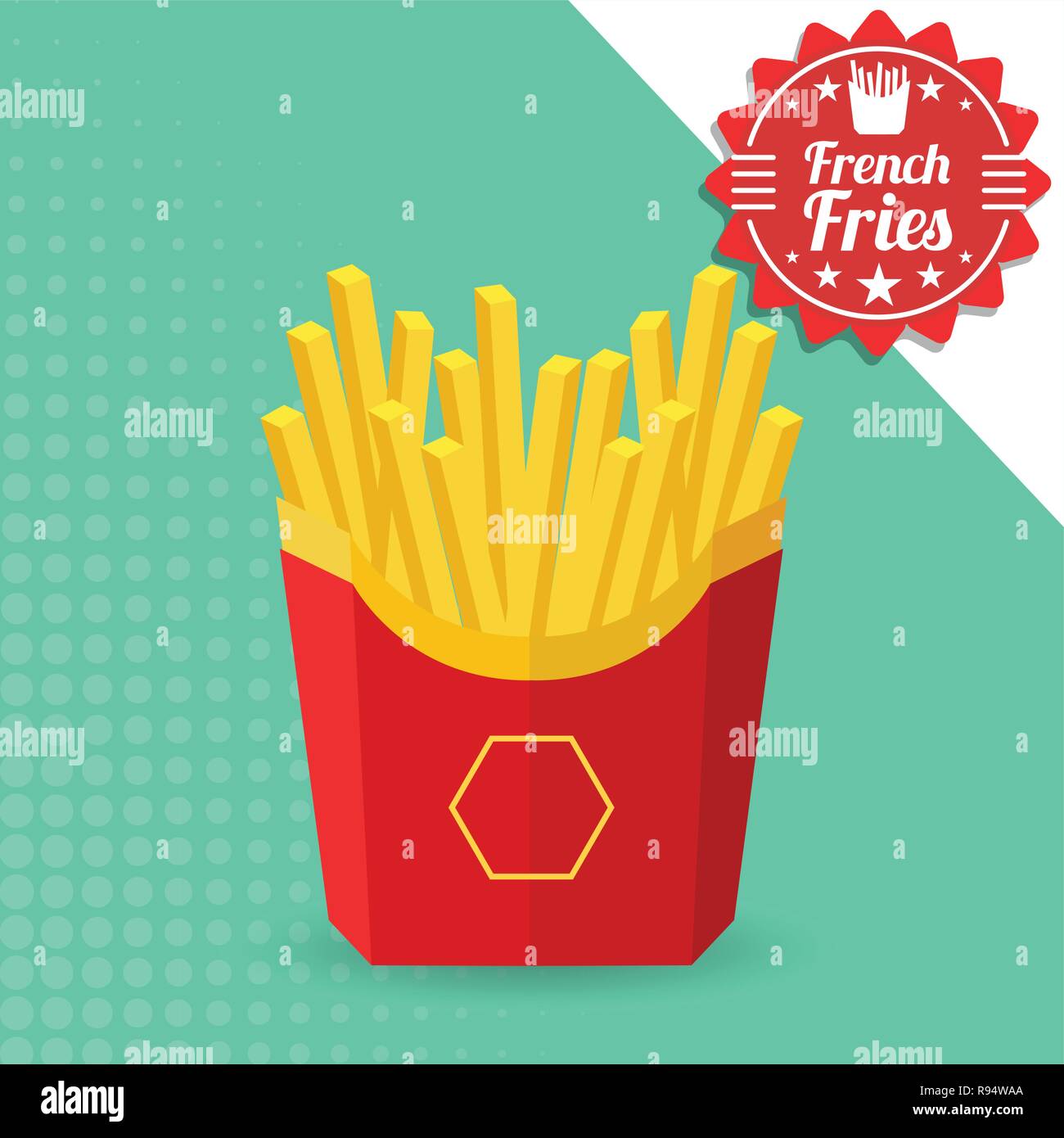 Le patatine fritte in un pacchetto di rosso. Illustrazione Vettoriale eps, 10. Illustrazione Vettoriale