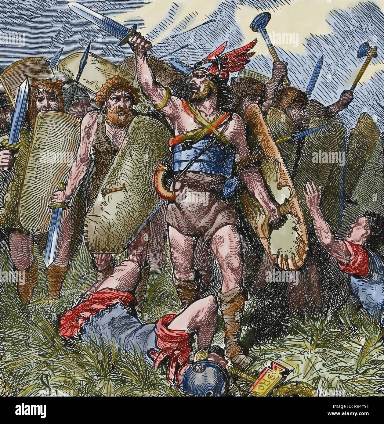 Saccheggiato di Roma. I Vandali in marcia su Roma nel 455 d.c. Incisione, XIX sec., dopo un disegno da F. Schoenberg. Foto Stock