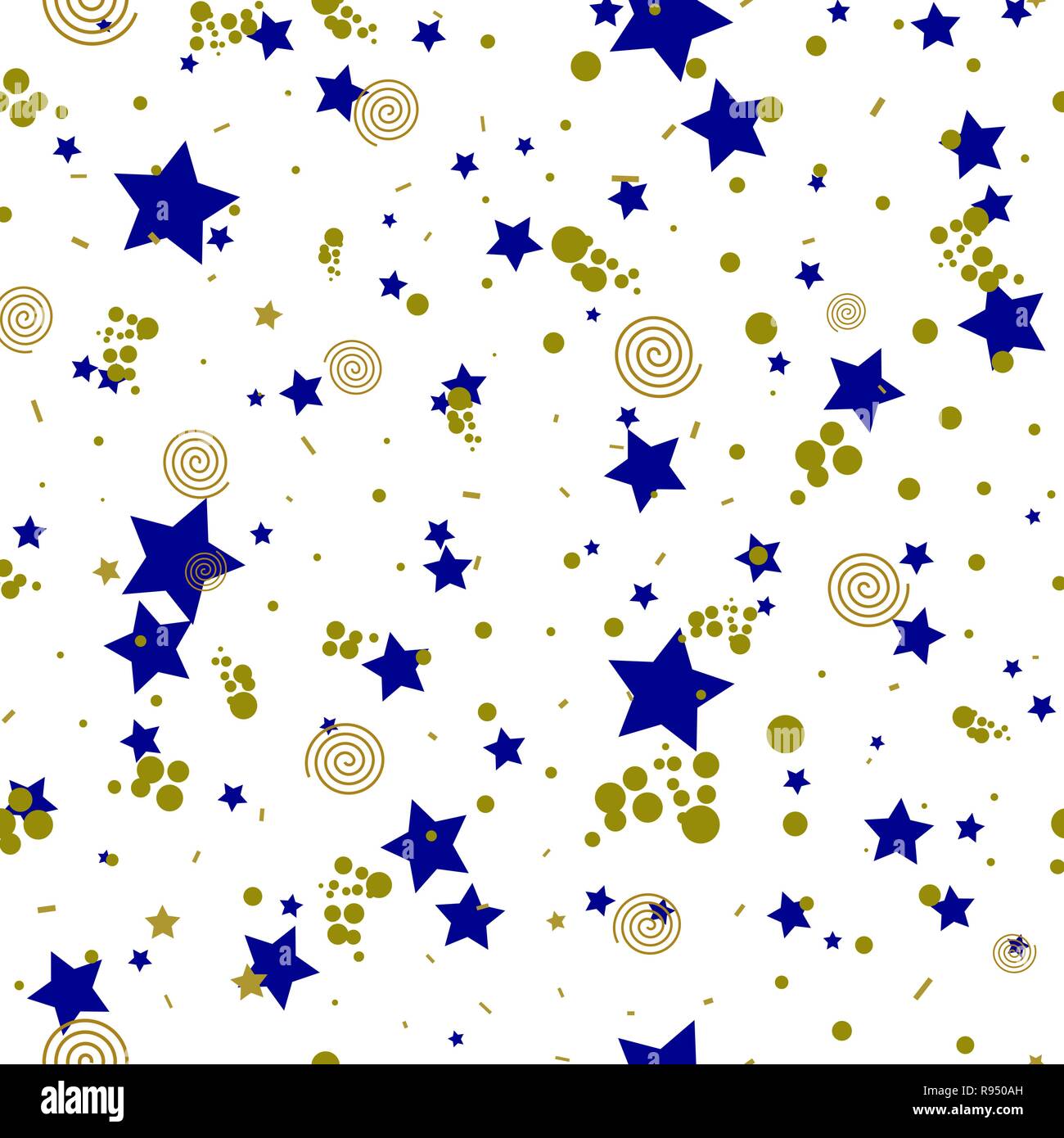 Senza soluzione di continuità geometrica pattern in stile astratto, oro cerchi, stelle, spirali Illustrazione Vettoriale