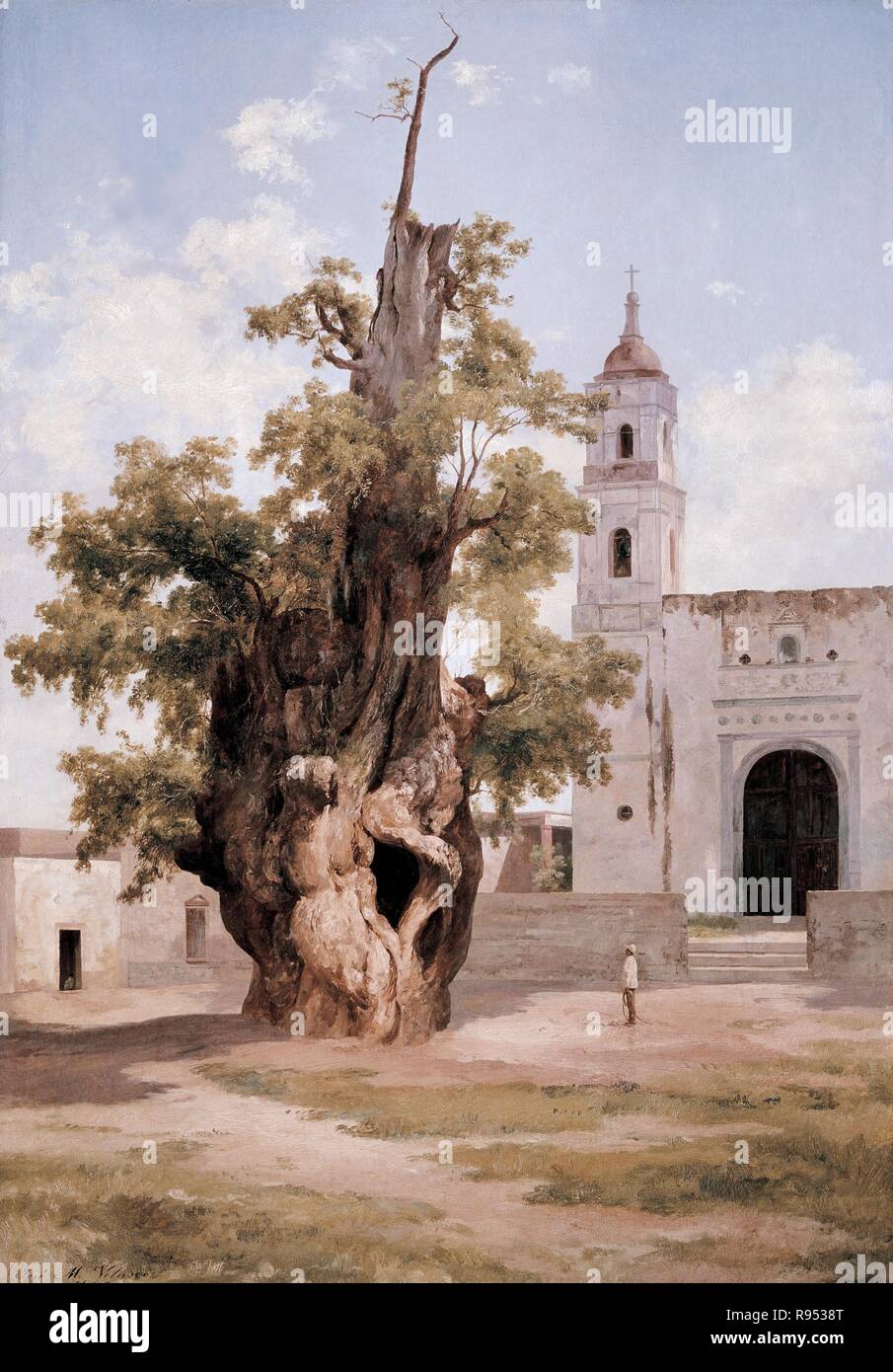 VELASCO , JOSE MARIA. PINTOR MEXICANO 1840 - 1912. ' EL SABINO DE POPOTLA ' , ' EL ARBOL DE LA NOCHE TRISTE '. OLEO sobre lienzo , año 1891. COLECCION PÀRTICULAR. Foto Stock