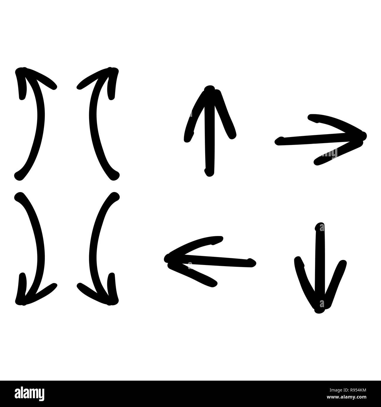 Impostare le frecce. Moderno disegnato a mano impostato con set di nero frecce per un web design di sfondo. Line art icon set modello. Foto Stock