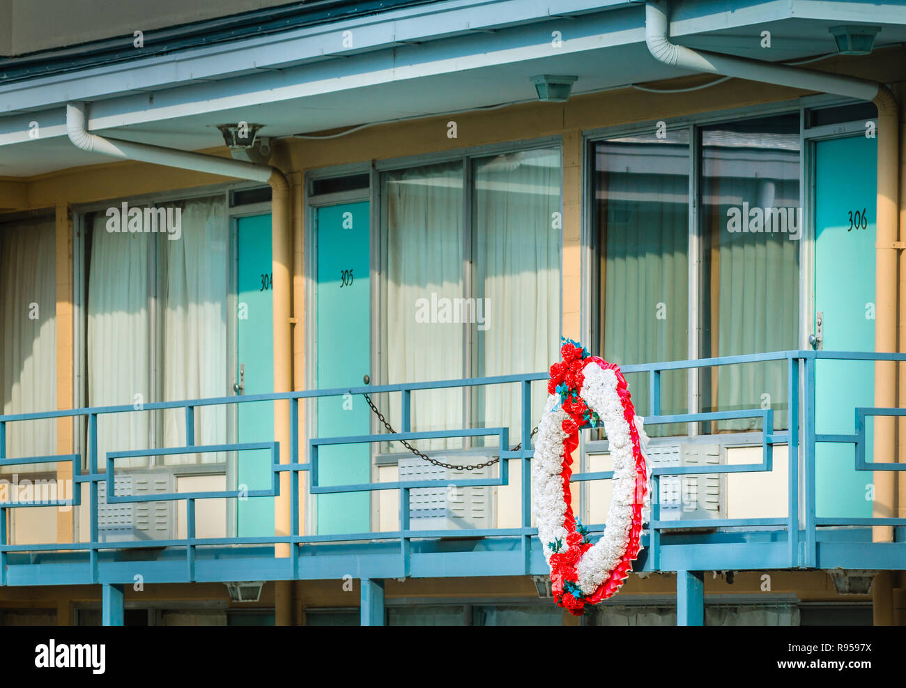 La camera 306 al Lorraine Motel è raffigurato, Sett. 7, 2015, a Memphis, Tennessee. Il dott. Martin Luther King Jr., ha sparato e ucciso. Foto Stock