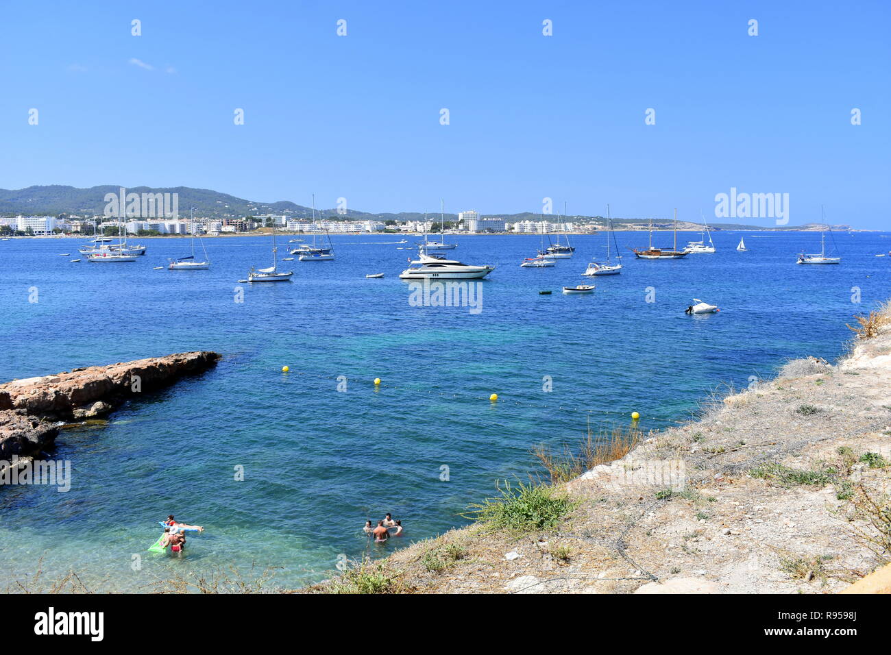 Baia di San Antonio, San Antonio, Ibiza Foto Stock