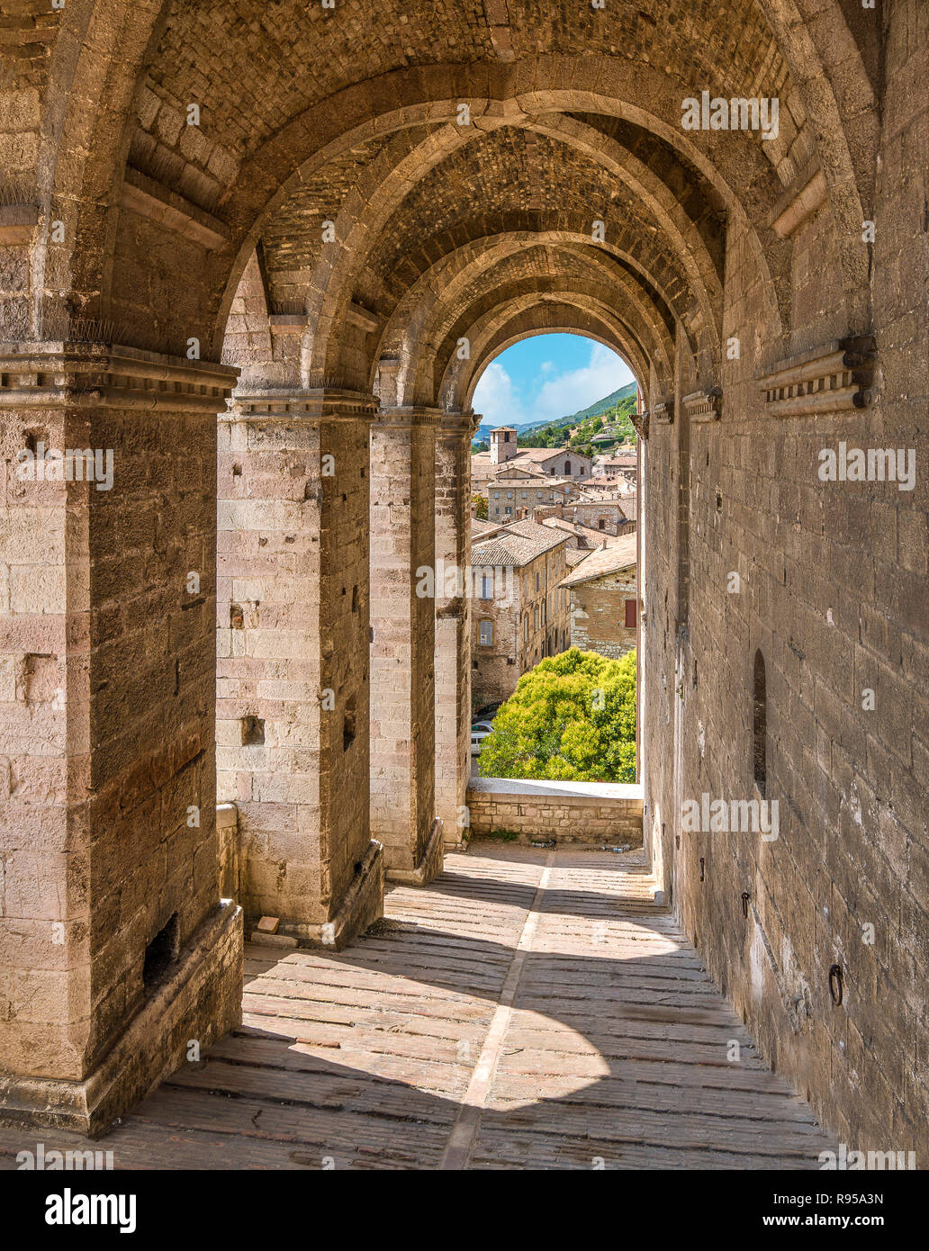 Palazzo dei Consoli a Gubbio in provincia di Perugia, nella regione Umbria e dell'Italia. Foto Stock