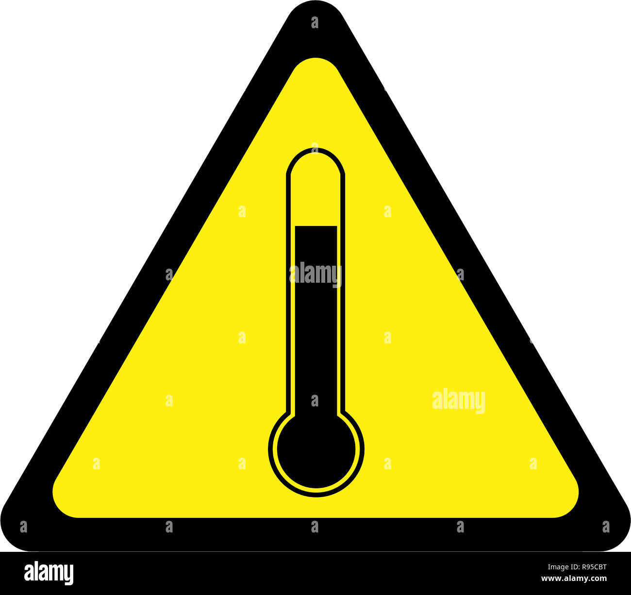 Segnale di avvertimento a caldo con simbolo della temperatura Foto Stock