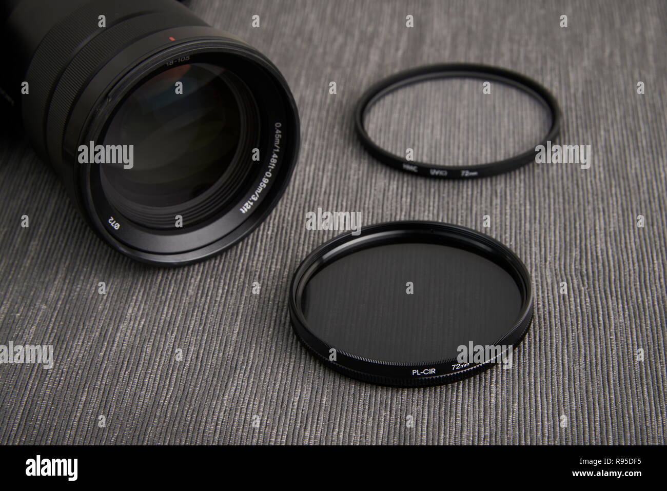 Chiusura del polarizzatore circolare la lente della fotocamera il filtro e la lente della fotocamera Foto Stock