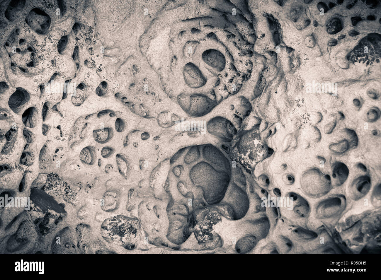 Arenaria erosa soffitto, Castle Rock State Park, Santa Cruz Mountains, California; in bianco e nero Foto Stock