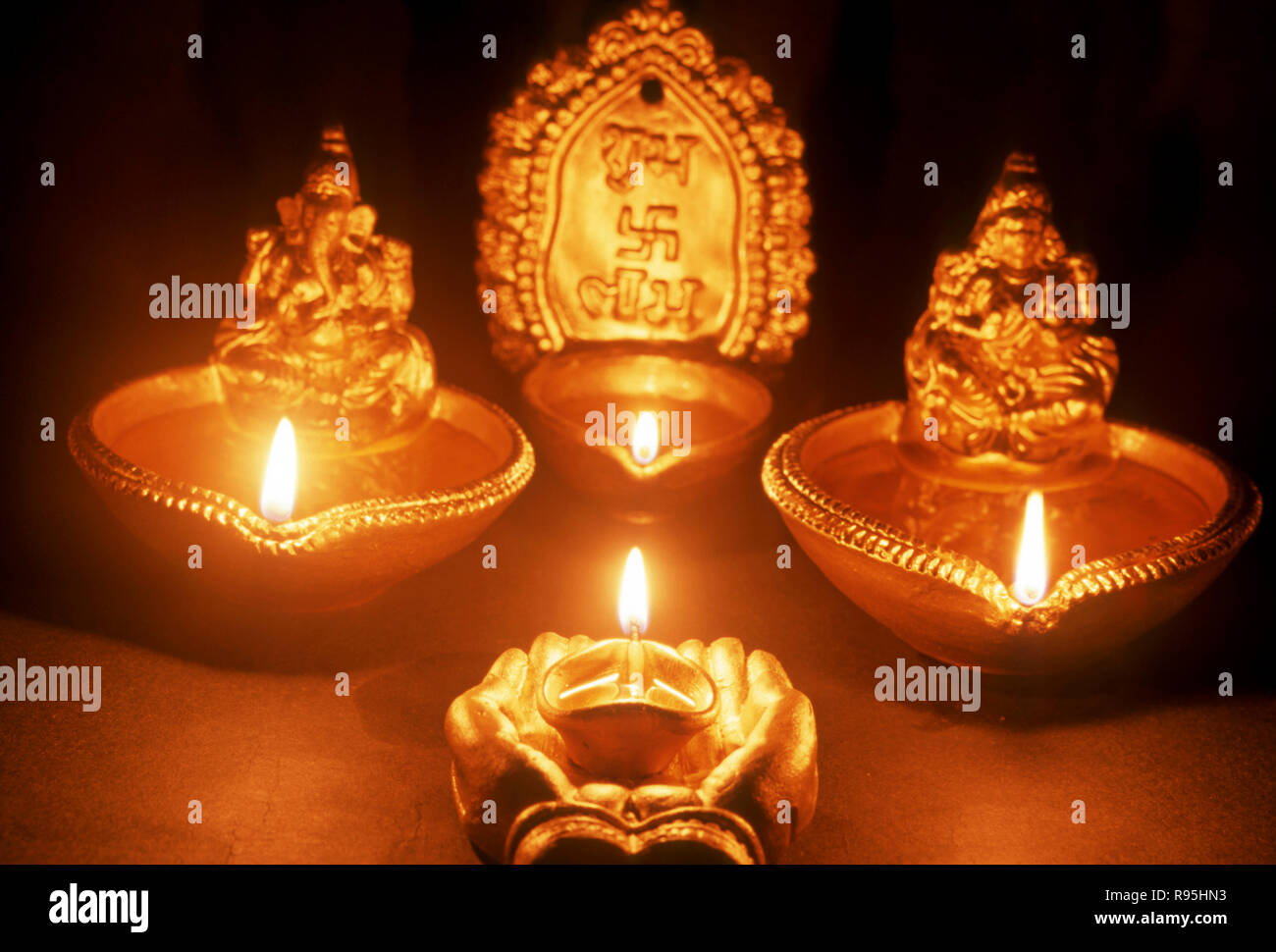 Lampade a olio illuminazione, Diwali Festival deepawali Foto Stock