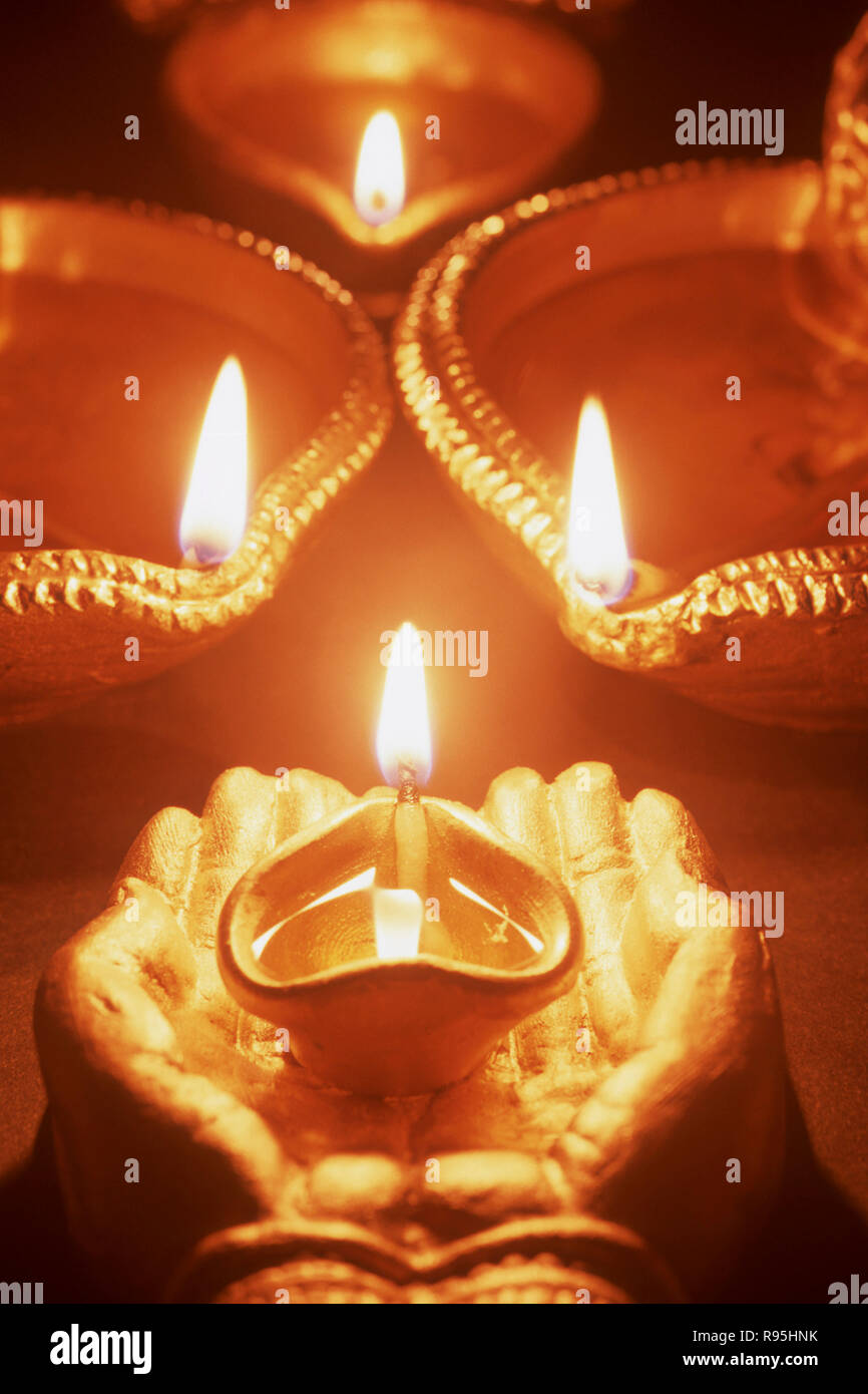 Lampade a olio illuminazione, Diwali Festival deepawali Foto Stock