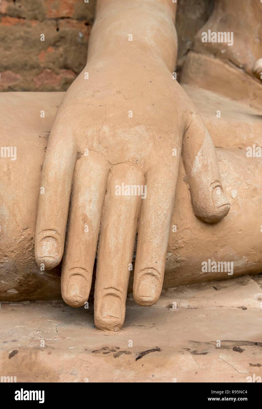 Immagine del Buddha a peccato Myar Shin, Sinmyarshin tempio, Bagan, MYANMAR Birmania Foto Stock
