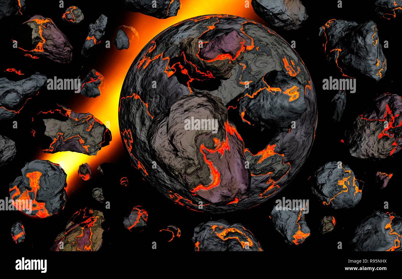 La nascita e la creazione del nuovo pianeta, eventualmente la messa a terra. Foto Stock