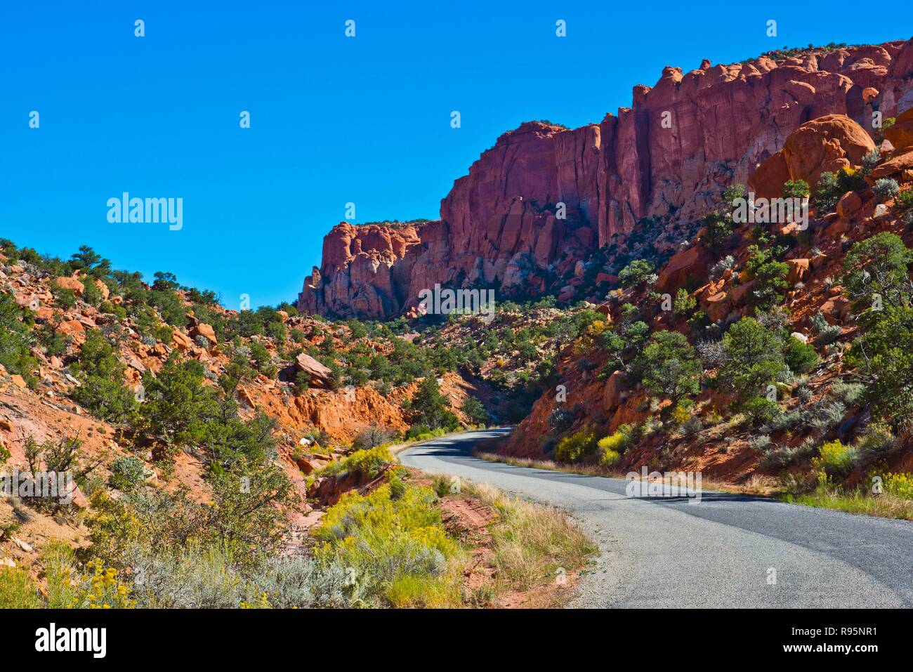 Utah, Boulder, Burr Trail viste su strada nel canyon lungo Foto Stock