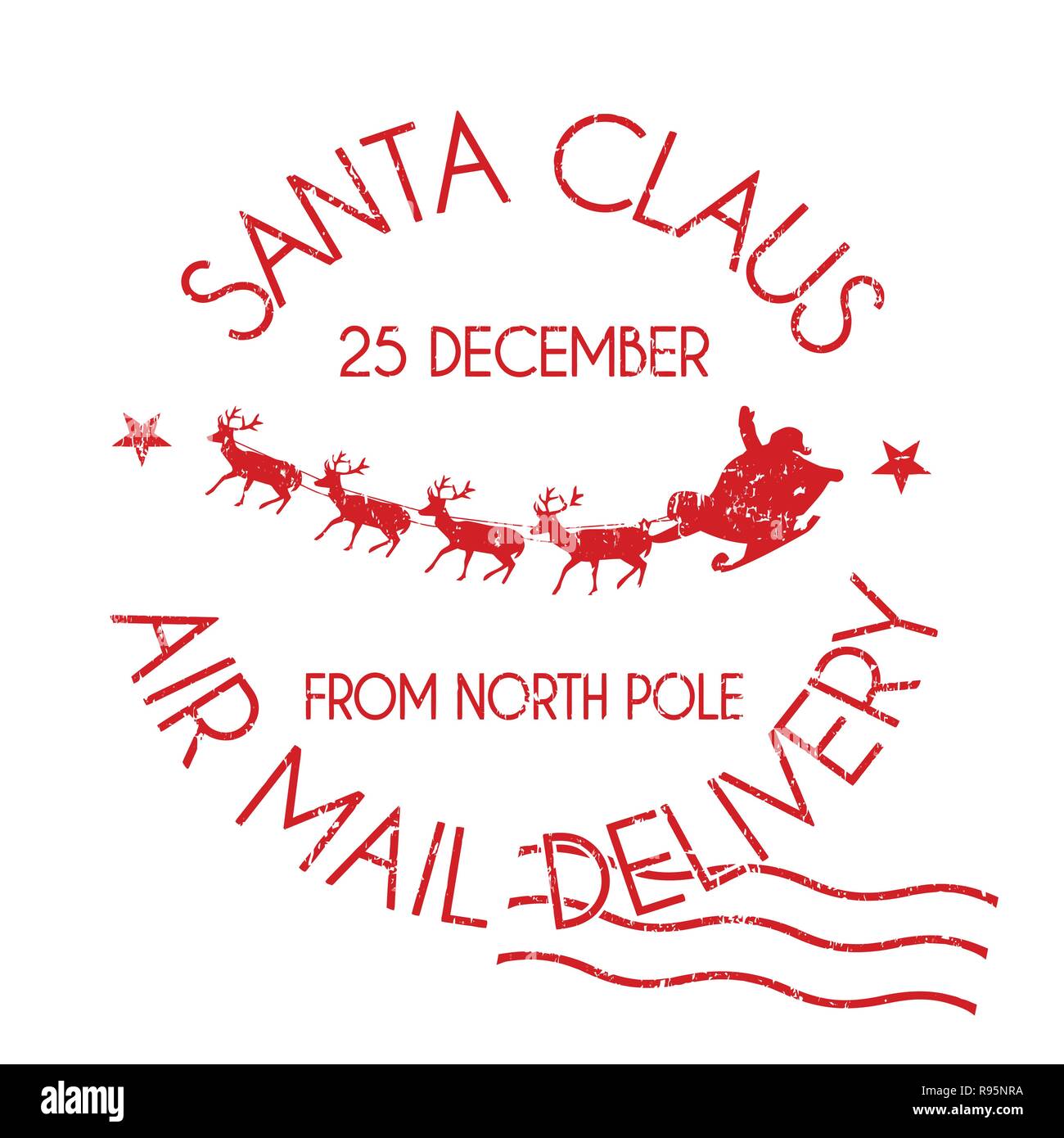 Santa Claus air mail delivery segno o timbro su sfondo bianco, illustrazione vettoriale Illustrazione Vettoriale