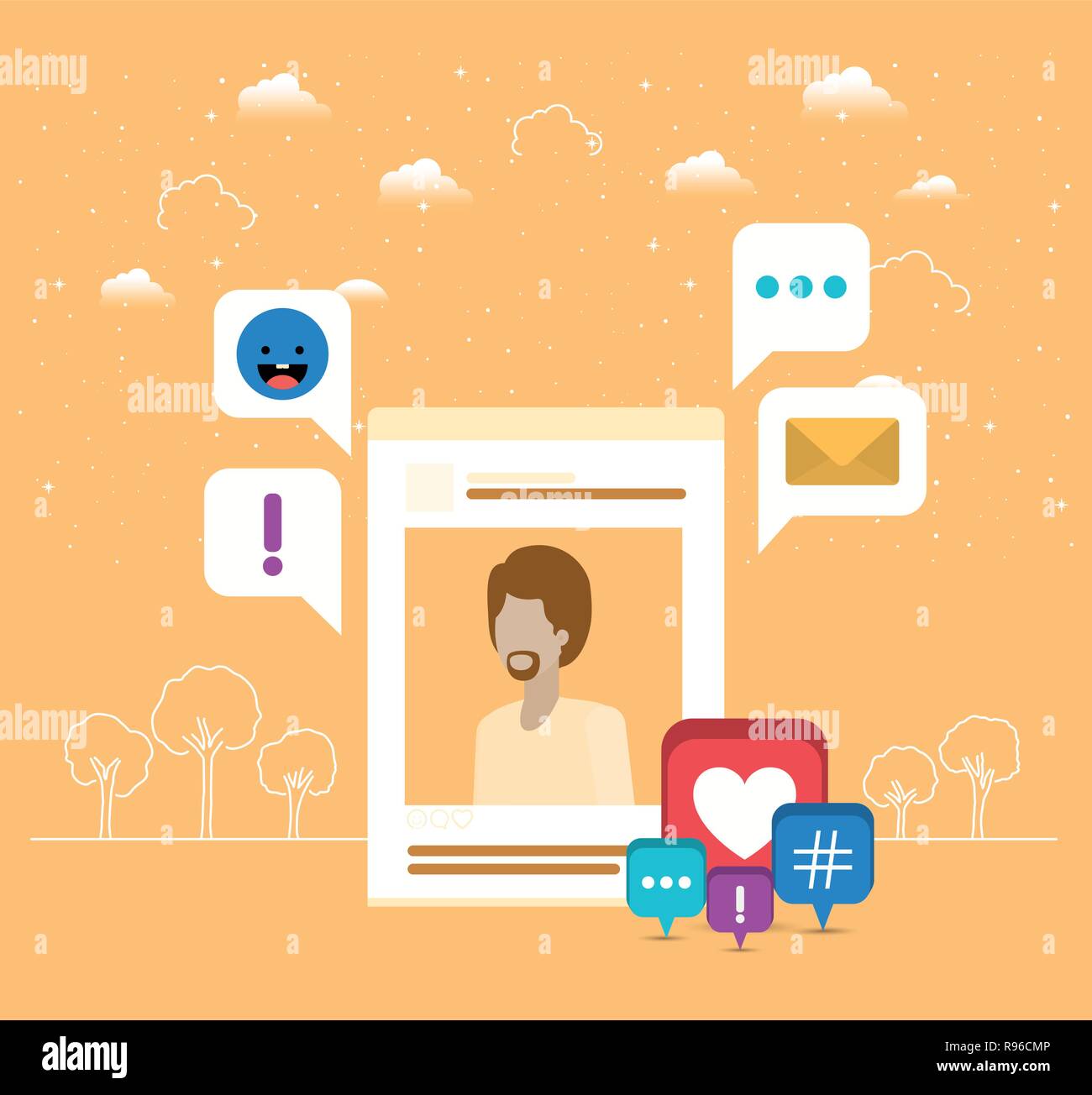 Immagine dell uomo in conto con il trend di impostare le icone Illustrazione Vettoriale