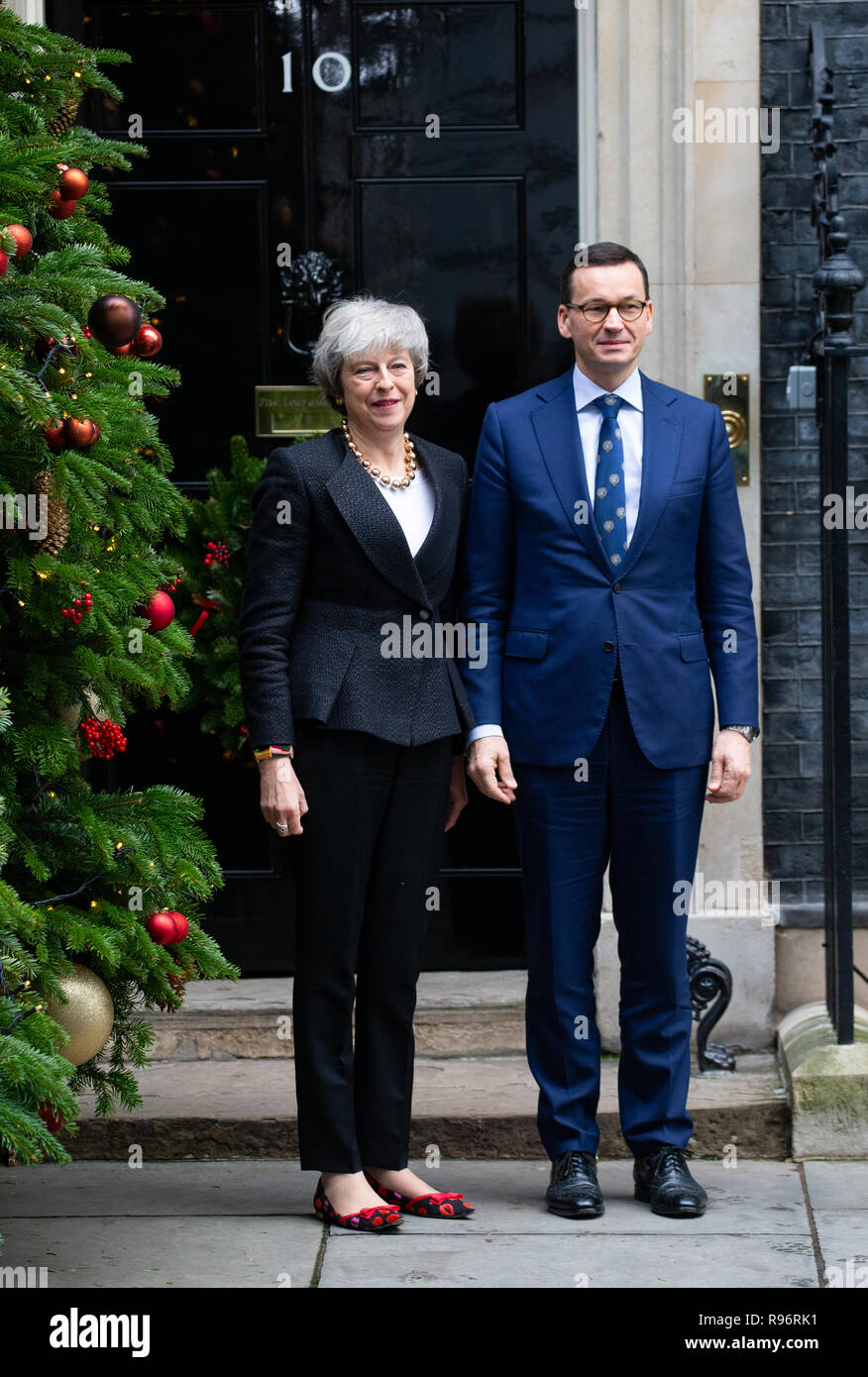 Londra, Regno Unito. Xx Dicembre, 2018. Il primo ministro, Theresa Maggio, incontra il suo omologo polacco, Primo Ministro Mateusz Morawiecki per colloqui. Credito: Tommy Londra/Alamy Live News Foto Stock