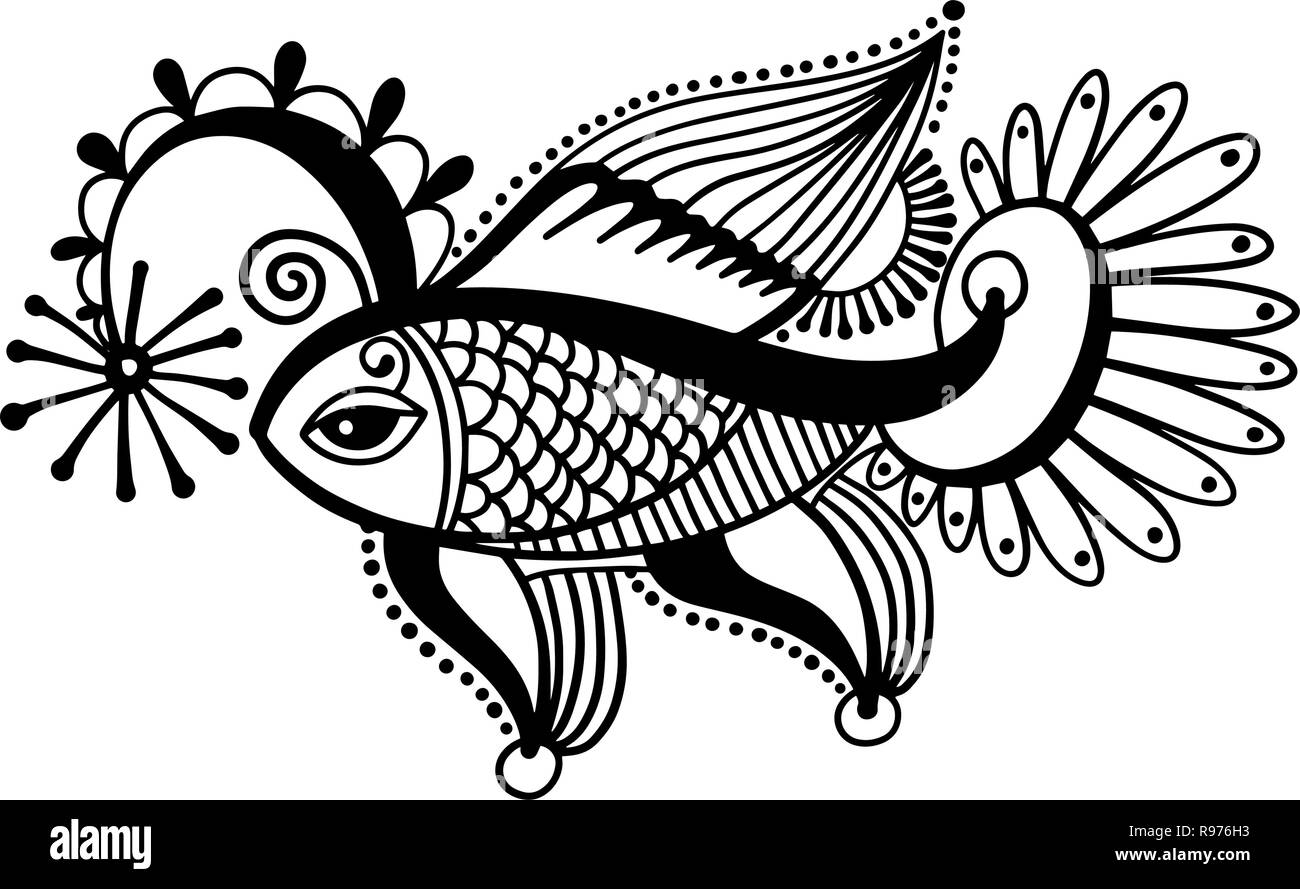 Pesce tribale disegno, indian mehndi decor Immagine e Vettoriale - Alamy