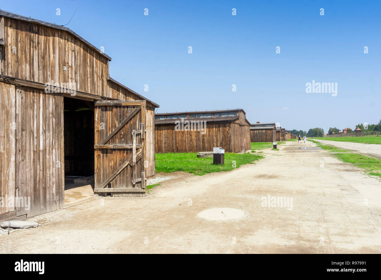 Edifici in legno in Auschwitz Birkenau museum, che è stato usato come il tedesco del campo di concentramento, Polonia Foto Stock