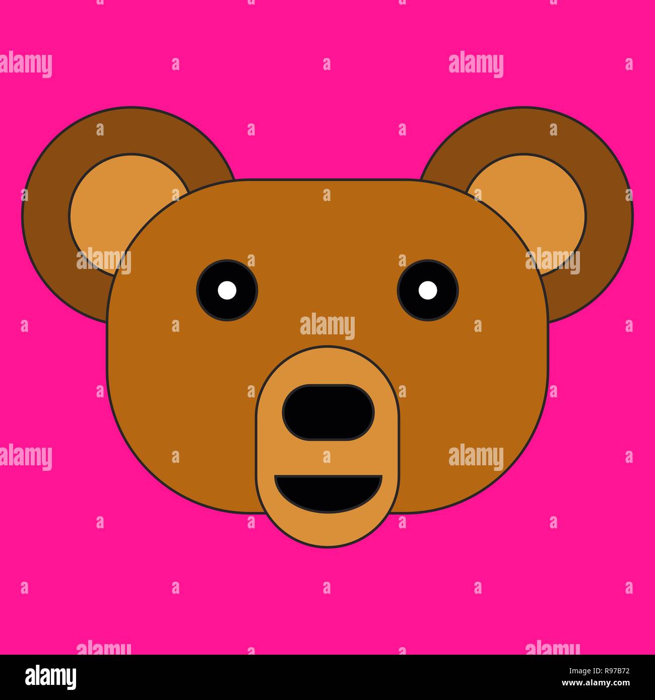 Testa di un orso in cartoon in stile appartamento. Illustrazione Vettoriale sul colore di sfondo Illustrazione Vettoriale