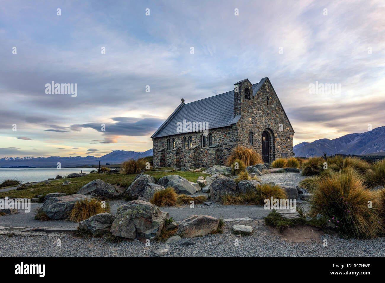 La Chiesa del Buon Pastore, Tekapo, Canterbury, Isola del Sud, Nuova Zelanda Foto Stock