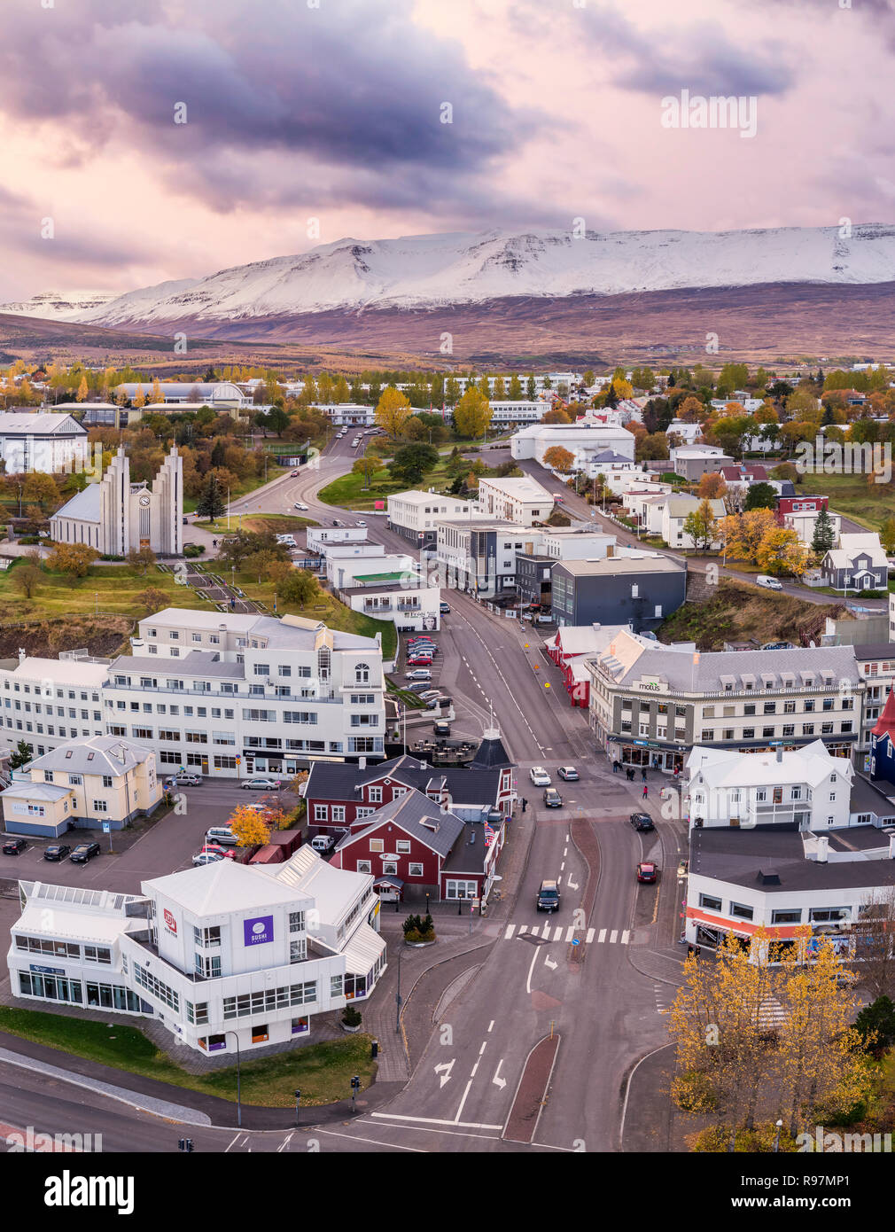 Akureyri in autunno, il nord dell'Islanda Foto Stock