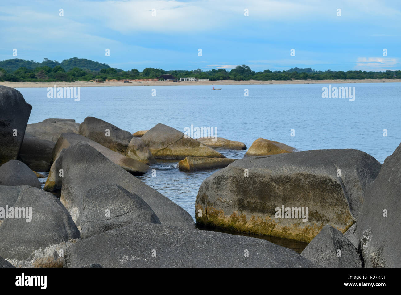 Le formazioni rocciose a Kande Beach, il Lago Malawi Malawi Foto Stock