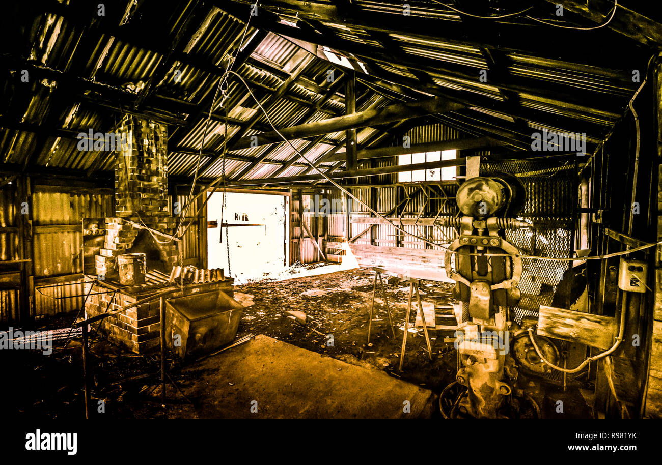 100 anno vecchio capannone Rakaia Canterbury Isola del Sud della Nuova Zelanda Foto Stock