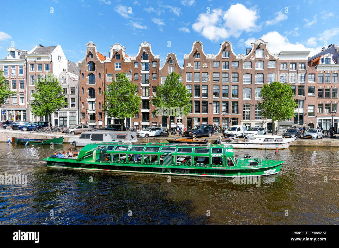 Crociera turistica barca sul canale Prinsengracht in Amsterdam, Paesi Bassi Foto Stock