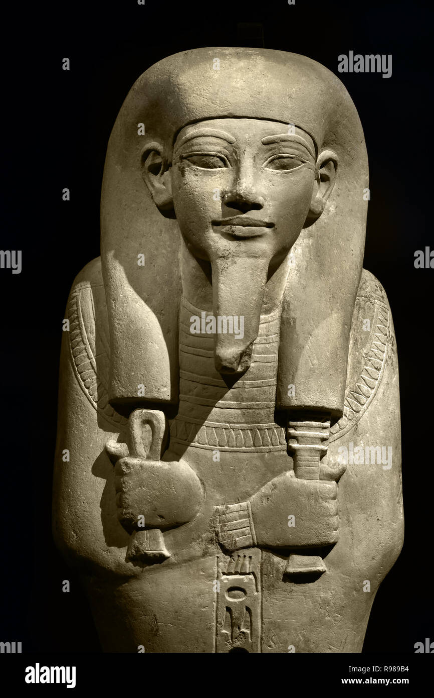 Oesjebti - (Ushebti ) dal Tjel. Periodo di calcare: Nuovo Impero; XVIII dinastia; Amenhotep III 1388-1351 BC (Tjel è sindaco di Memphis al momento del faraone Amenhotep III) sua moglie Ipay è 'singer di Amon e infermiere del re." la loro mamma-tombe a forma di indicare la loro nobile status nel regno dei morti.) Egitto, egiziano. Foto Stock