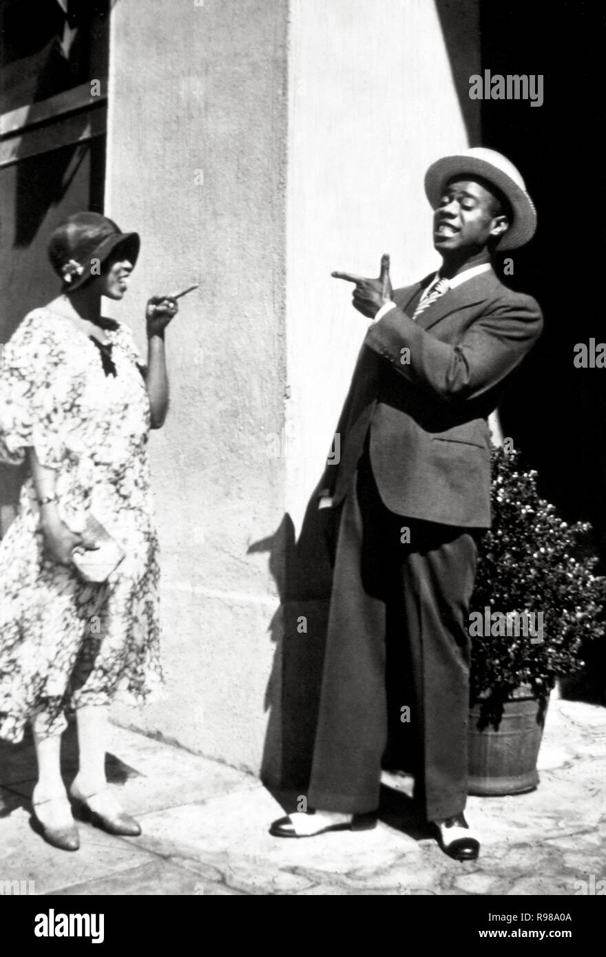 Louis Armstrong e la moglie Lil Armstrong. Los Angeles, ottobre 1930. Foto Stock