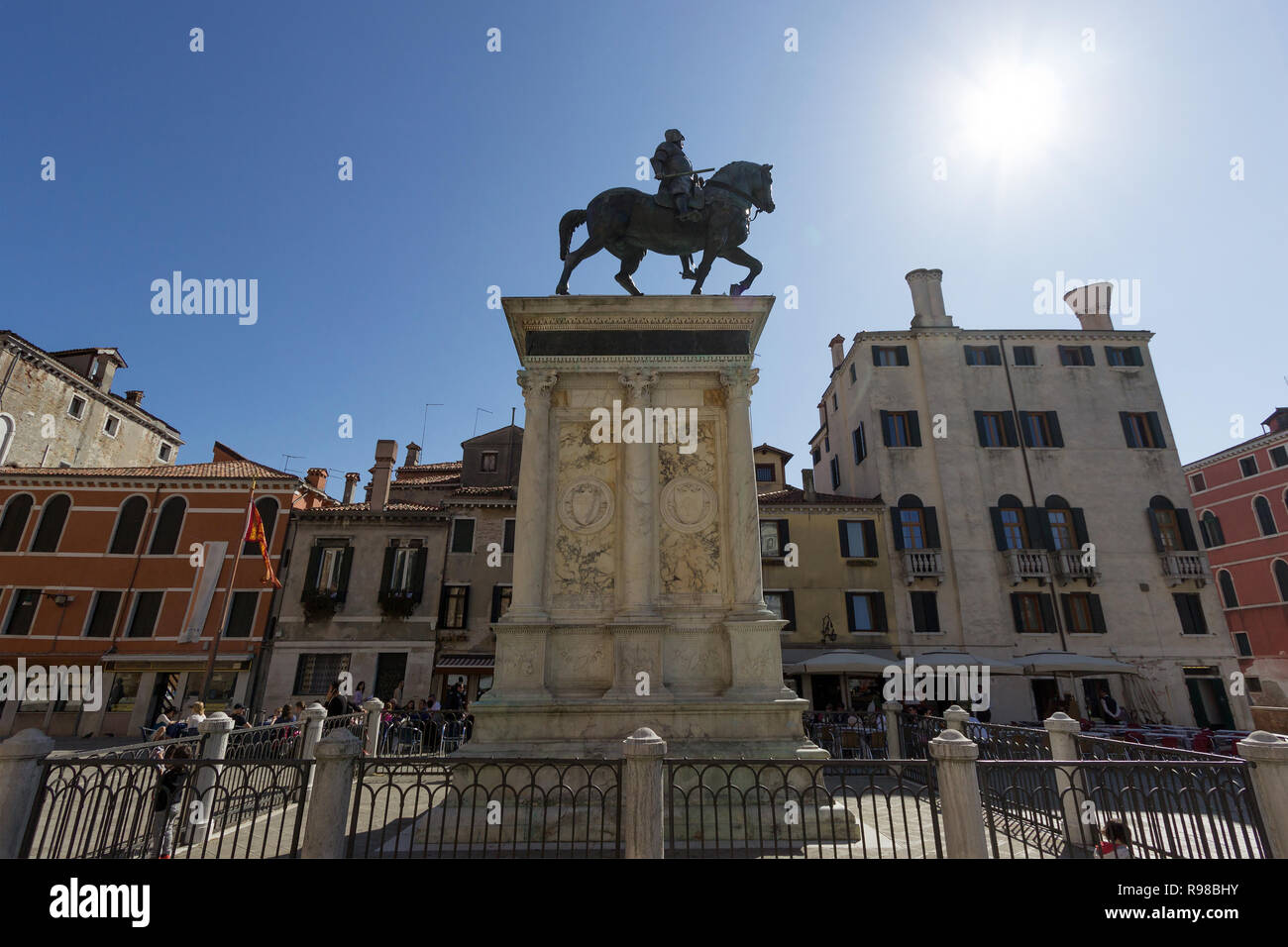 Famoso monumento equestre a Bartolomeo Colleoni, statua in bronzo di Andrea del Verrocchio, Venezia Foto Stock