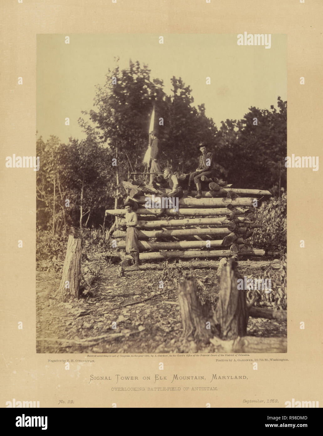 Torre segnale elk sulla montagna che si affaccia Battle-Field di Antietam, Maryland, Alexander Gardner, Settembre 1862 Foto Stock