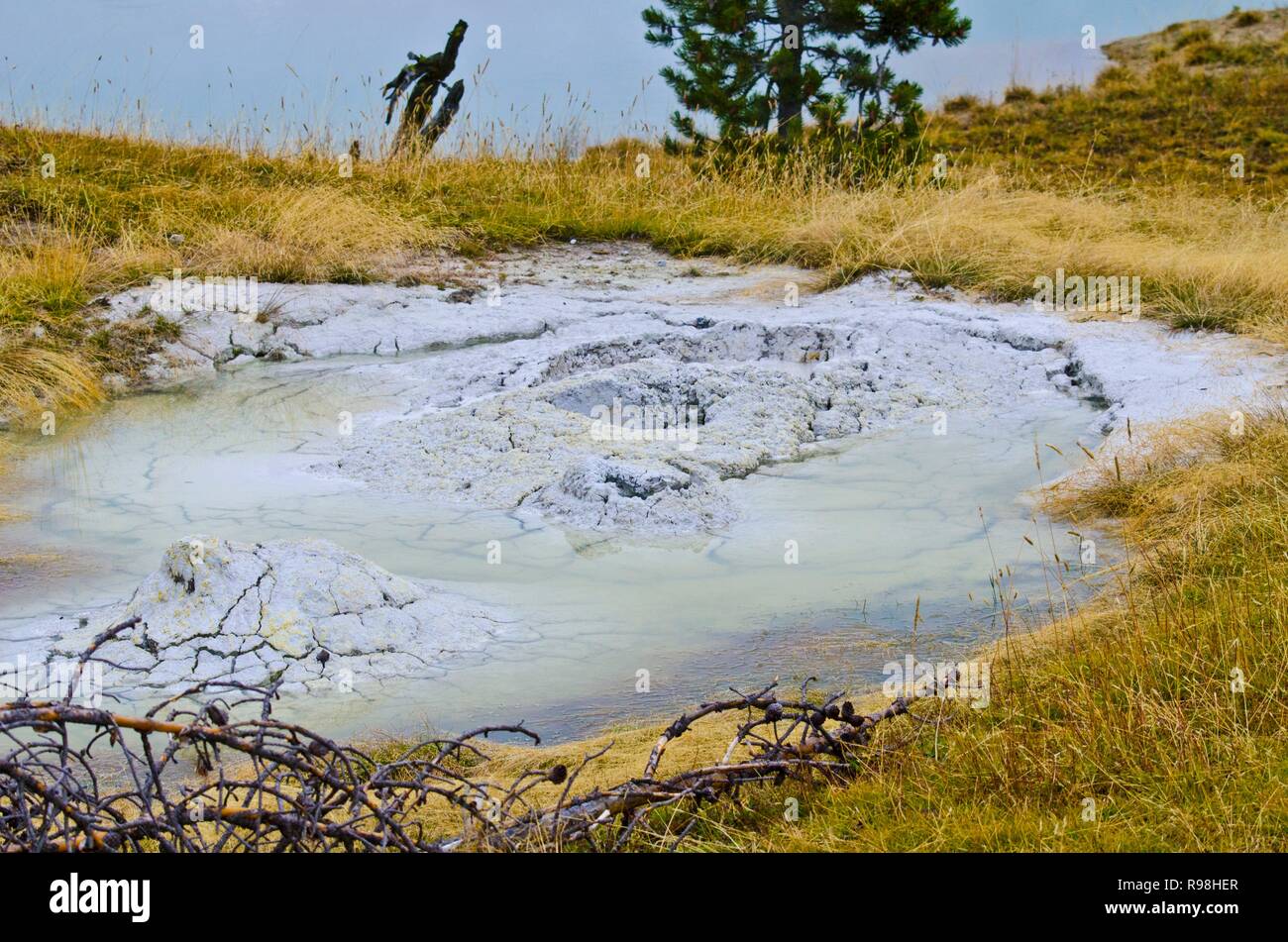 Il Wyoming, il Parco Nazionale di Yellowstone, arriva l'inverno a West Thumb Geyser Basin Foto Stock