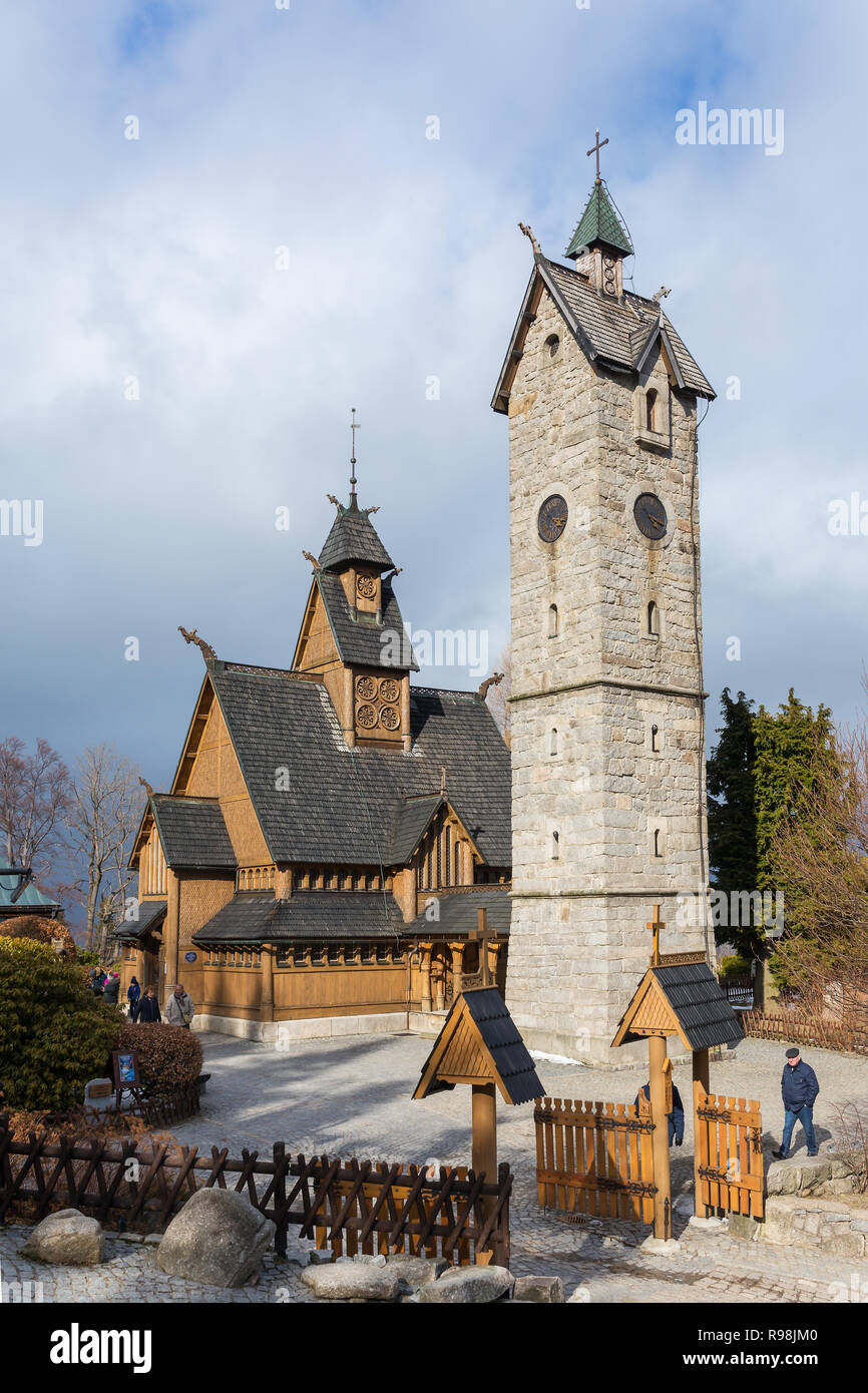 Tempio norvegese Wang in Karpacz, Polonia. Fu costruita nel XII secolo in Norvegia Foto Stock