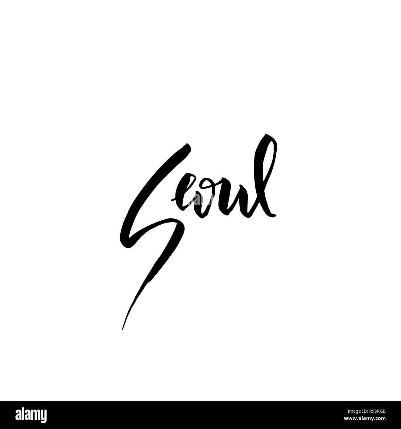 Seul in Corea. Tipografia pennello asciutto lettering design. Disegnato a mano poster di calligrafia. Illustrazione Vettoriale. Illustrazione Vettoriale