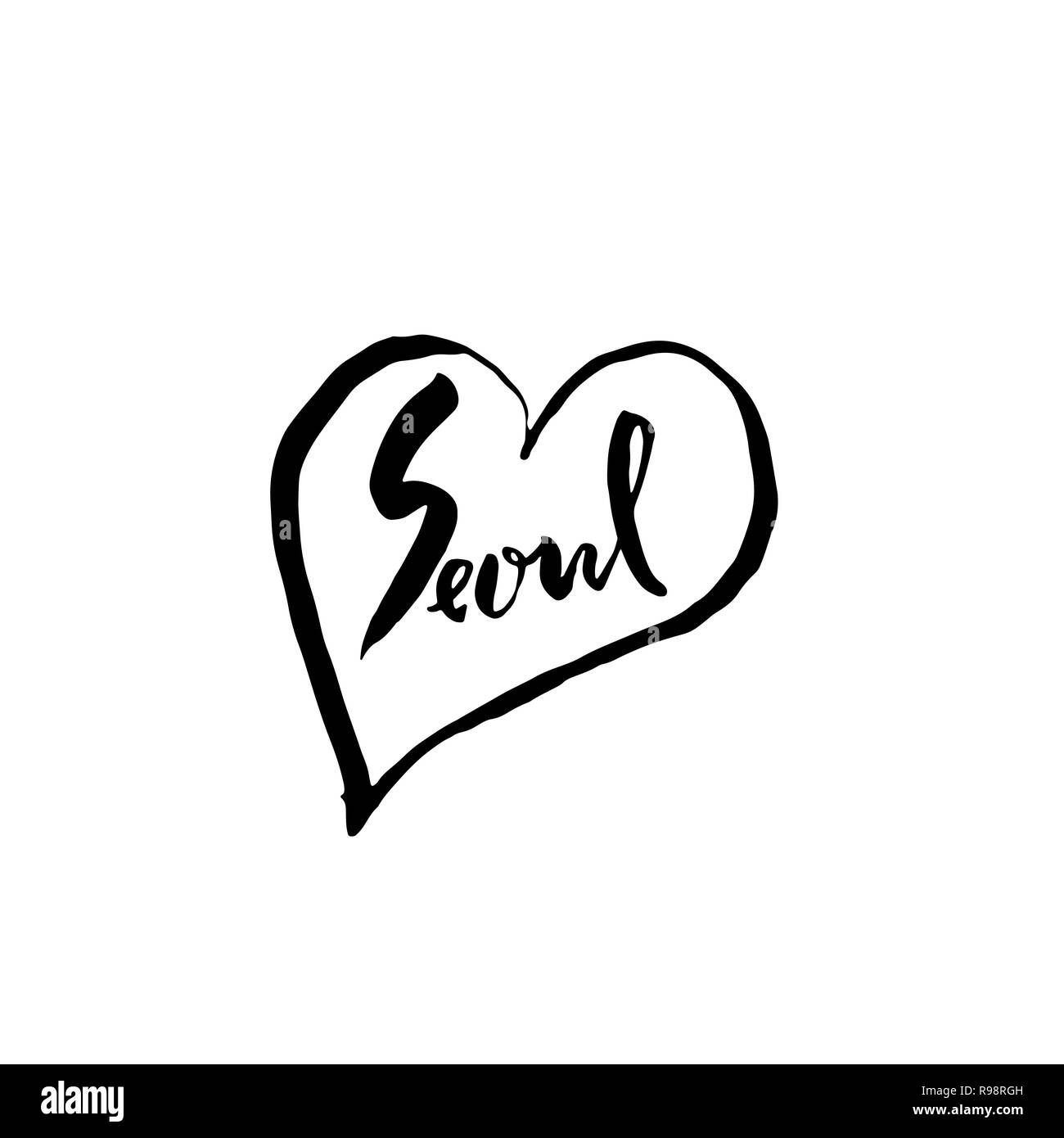 Seul in Corea. Tipografia pennello asciutto lettering design. Disegnato a mano poster di calligrafia. Illustrazione Vettoriale. Illustrazione Vettoriale