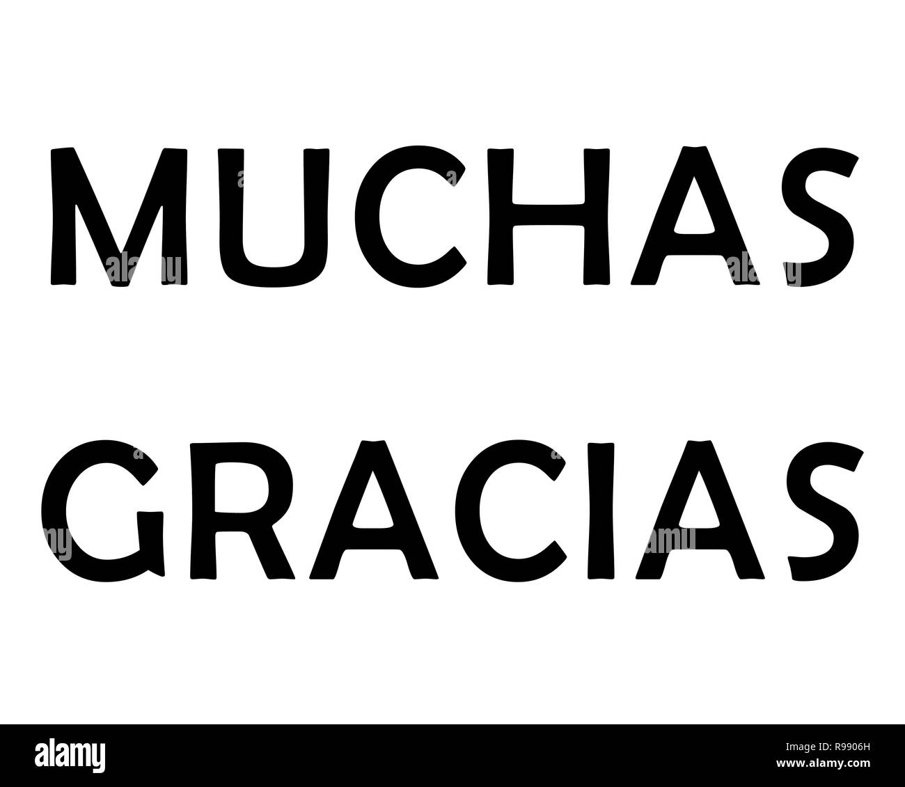 Traduzione in spagnolo per la ringrazio 'muchas gracias' illustrazione Foto Stock