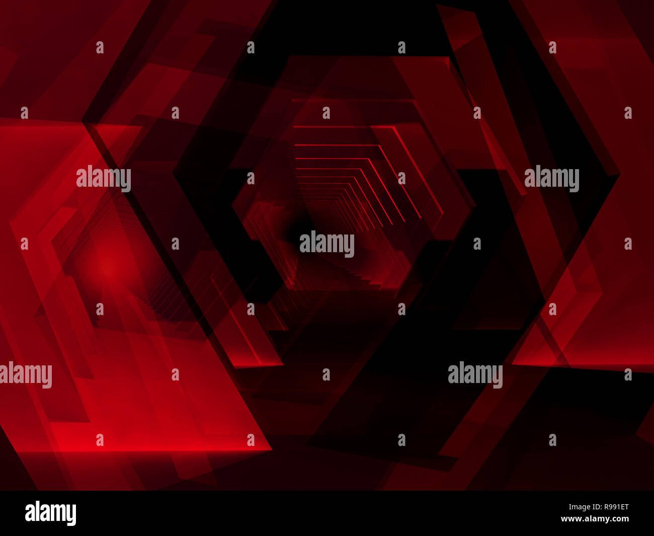 Abstract digitale scuro con sfondo rosso a basso poli gli elementi di design su nero. La doppia esposizione 3D render illustrazione Foto Stock