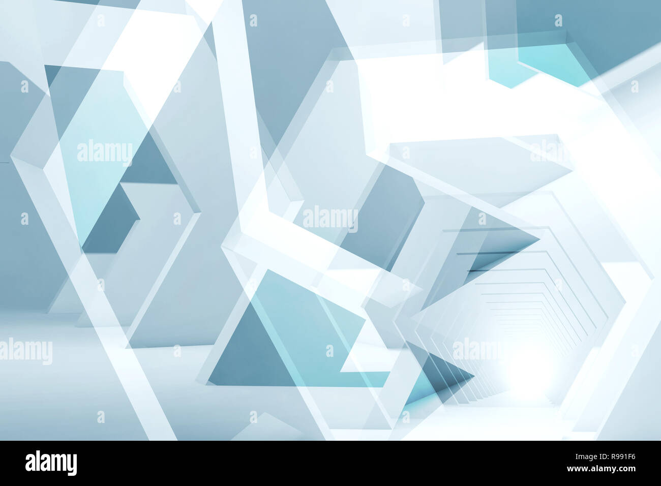 Abstract poligonale blu sfondo digitale con doppio effetto di esposizione. 3D render illustrazione Foto Stock