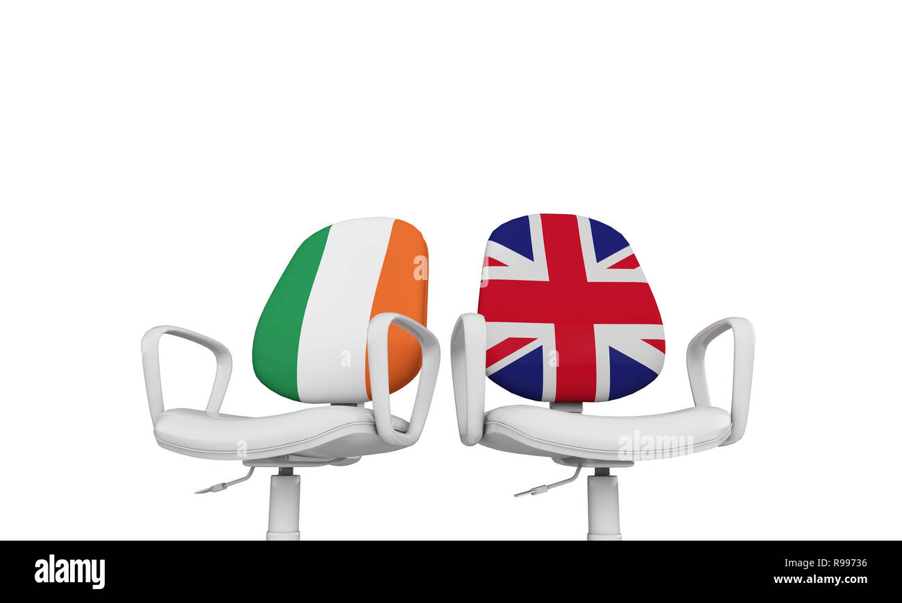 Irlanda e Gran Bretagna business sedie. Internazionale il concetto di relazione. Il rendering 3D Foto Stock