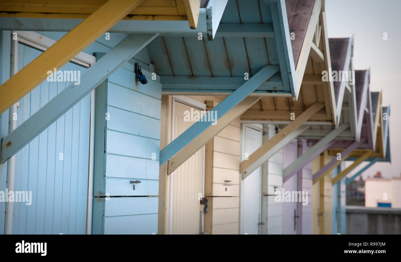 Spiaggia di pastello capanne fleetwood lancashire Foto Stock